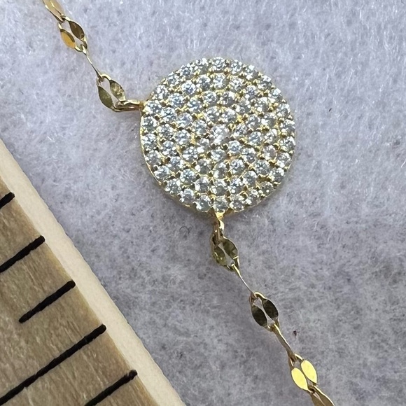 Dainty Fine Circle Reversible Gold/Sparkle CZ Necklace 18” - Picture 2 of 13